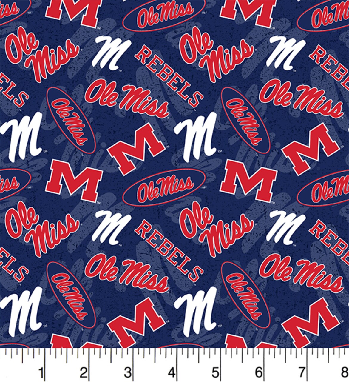 Sykel Enterprises-University of Mississippi Cotton Fabric-Ole Miss Rebels Tone On Tone Cotton Quilting Fabric